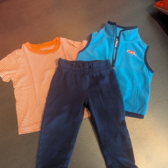 3-Piece Carter's Colorful Layers Blue and Orange Zip-up Fleece Vest - Picture 2 of 13